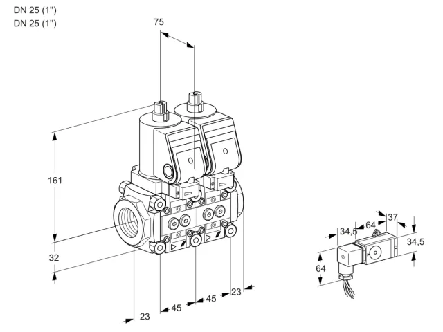 Kromschroder VCS 1T25N/25N05NNKGR/1--2/PPPP — двойной электромагнитный газовый клапан — 88107565