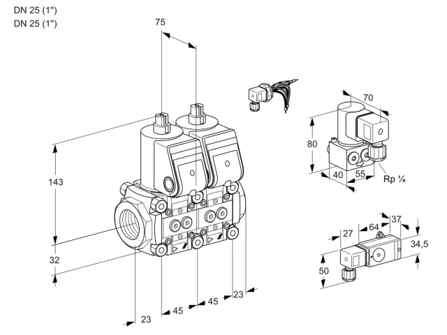 Kromschroder VCS 1E25R/25R05NNWR/2-PP/PPZY — двойной электромагнитный газовый клапан — 88104964