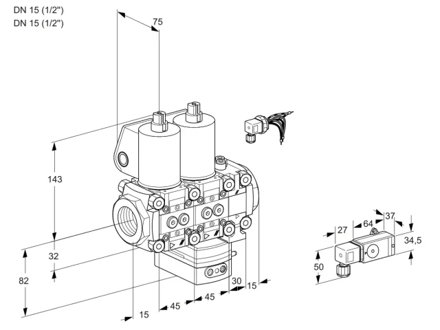 Kromschroder VCG 1E15R/15R05NGEVWL/PPPP/2--2 — двойной электромагнитный газовый клапан — 88100353