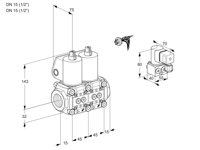 Kromschroder VCS 1E15R/15R05NNWL/PPBY/PPPP — двойной электромагнитный газовый клапан — 88106506