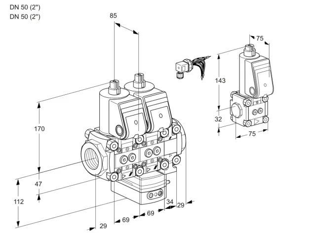 Kromschroder VCG 2E50R/50R05NGEVWR/PPPP/PPZS — двойной электромагнитный газовый клапан — 88105246