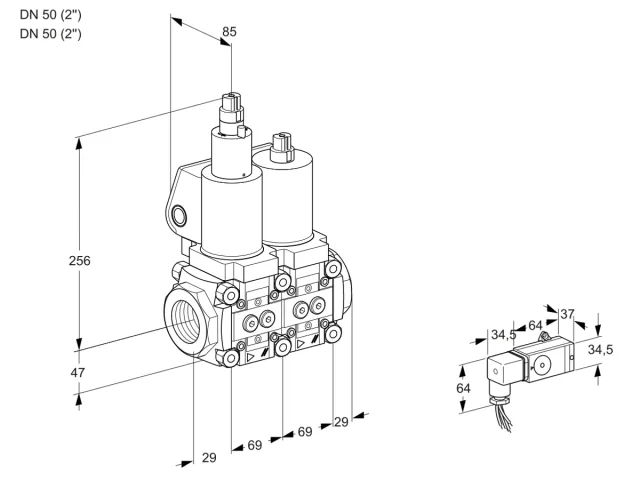 Kromschroder VCS 2T50N/50N05LNQSL/3-MM/MMMM — двойной электромагнитный газовый клапан — 88100811