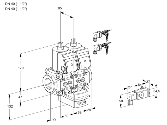 Kromschroder VCV 2E40R/40R05NVKWR6/3-PP/PPPP — двойной электромагнитный газовый клапан — 88105717