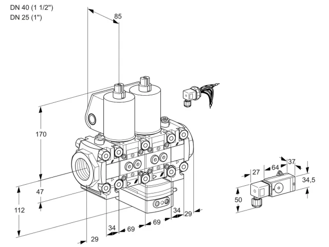Kromschroder VCD 2E40R/25R05FND-100VWL/PPPP/4-PP — двойной электромагнитный газовый клапан — 88107532