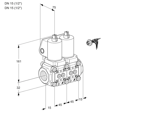 Kromschroder VCS 1E15R/15R05NNQSL/PPPP/PPPP — двойной электромагнитный газовый клапан — 88104026