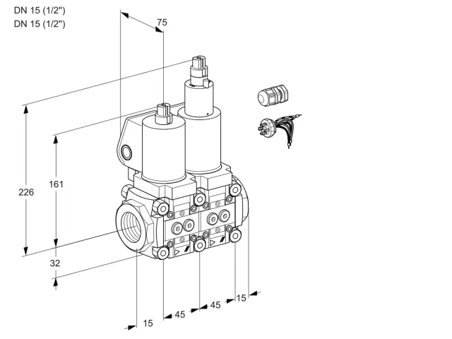 Kromschroder VCS 1E15R/15R05NLKGL7/PPPP/PPPP — двойной электромагнитный газовый клапан — 88105185
