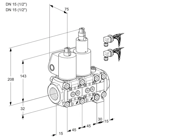 Kromschroder VCS 1E15R/15R05NLVQL6/PPPP/PPPP — двойной электромагнитный газовый клапан — 88105200