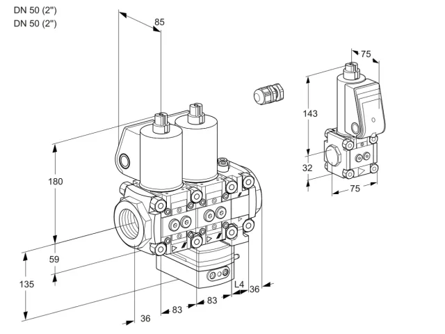 Kromschroder VCG 3E50R/50R05NGEVWL/PPBS/PPPP — двойной электромагнитный газовый клапан — 88107541