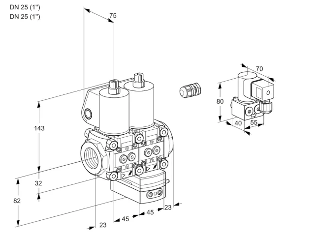 Kromschroder VCG 1E25R/25R05NGEWL/PPBY/PPPP — двойной электромагнитный газовый клапан — 88103516