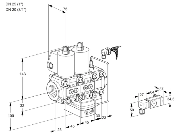 Kromschroder VCH 1E25R/20R05NHEVWL/PPPP/-3PP — двойной электромагнитный газовый клапан — 88105744