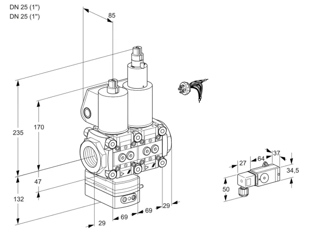 Kromschroder VCV 2E25R/25R05VKLWL/PPPP/2-PP — двойной электромагнитный газовый клапан — 88100261