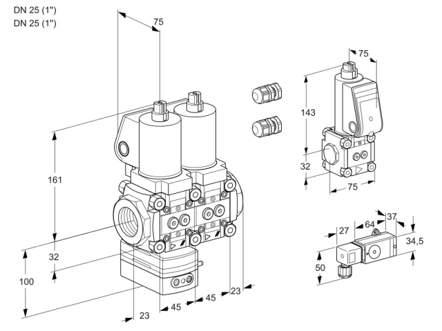 Kromschroder VCV 1E25R/25R05VKNWSL3/PPBS/MM-2 — двойной электромагнитный газовый клапан — 88104713