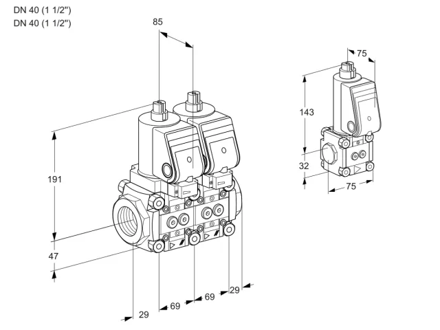 Kromschroder VCS 2T40N/40N05NNQSR/PPPP/PPZS — двойной электромагнитный газовый клапан — 88101002