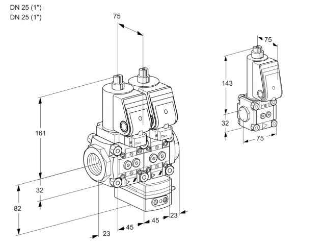 Kromschroder VCG 1T25N/25N05NGAQGR/PPPP/PPBS — двойной электромагнитный газовый клапан — 88106617