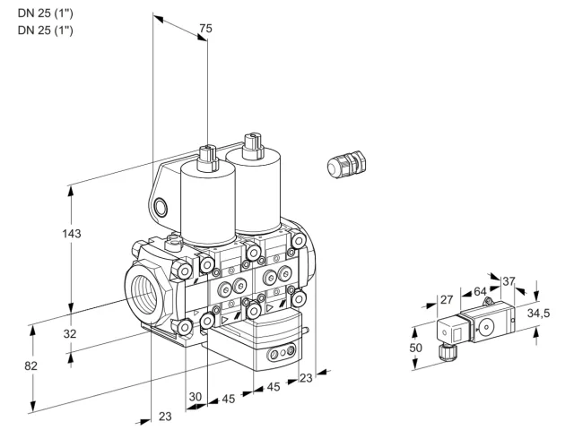 Kromschroder VCG 1E25R/25R05FNGEWL/PPPP/2--3 — двойной электромагнитный газовый клапан — 88106585