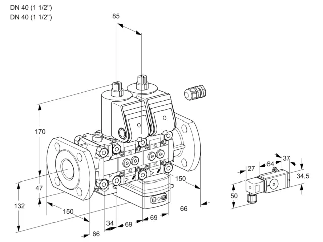 Kromschroder VCV 2E40F/40F05FNVKWR/2-PP/PPPP — двойной электромагнитный газовый клапан — 88101214