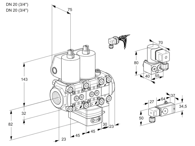 Kromschroder VCG 1E20R/20R05NGEVWL/PPBY/-3PP — двойной электромагнитный газовый клапан — 88107567