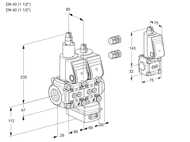 Kromschroder VCD 2E40R/40R05LD-25WR3/PPPP/BSPP — двойной электромагнитный газовый клапан — 88100468