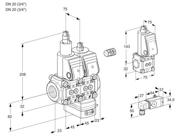 Kromschroder VCD 1E20R/20R05LD-50WR/3--3/ZSPP — двойной электромагнитный газовый клапан — 88102740