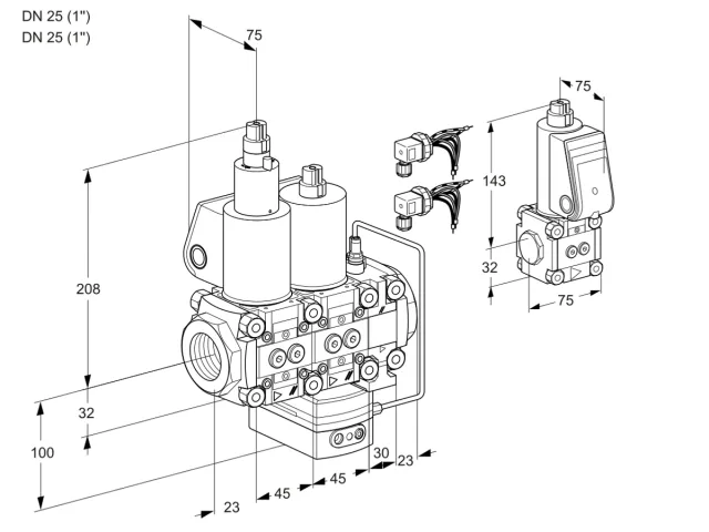 Kromschroder VCH 1E25R/25R05LHEVWL6/PPBS/PPPP — двойной электромагнитный газовый клапан — 88106321
