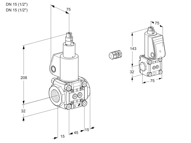 Kromschroder VAS 1E15R/15R05LWL/ZS/PP — электромагнитный газовый клапан — 88104250