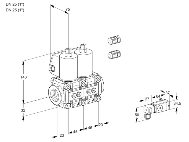 Kromschroder VCS 1E25R/25R05NNKL3/PPPP/2--3 — двойной электромагнитный газовый клапан — 88104649