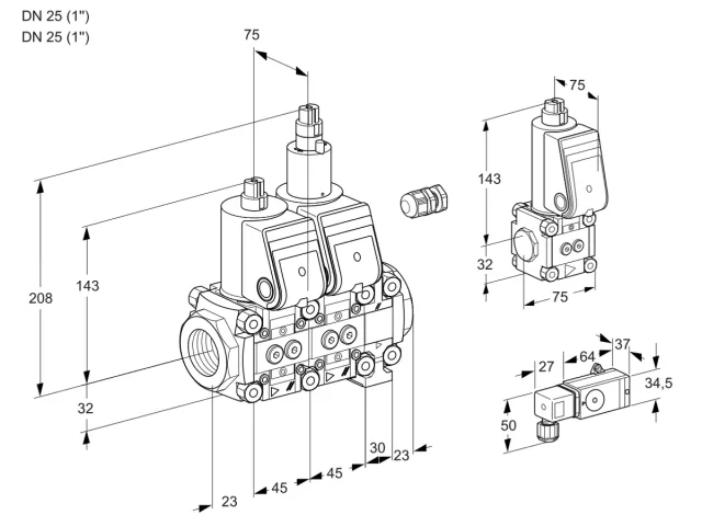 Kromschroder VCS 1E25R/25R05NLVQR/4-PP/PPBS — двойной электромагнитный газовый клапан — 88106384
