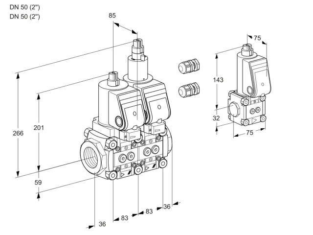 Kromschroder VCS 3E50R/50R05NLWGR3/PPPP/PPZS — двойной электромагнитный газовый клапан — 88100271