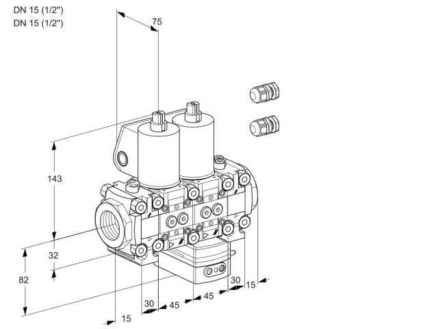 Kromschroder VCD 1E15R/15R05FND-100VWL3/PPPP/PPPP — двойной электромагнитный газовый клапан — 88103641