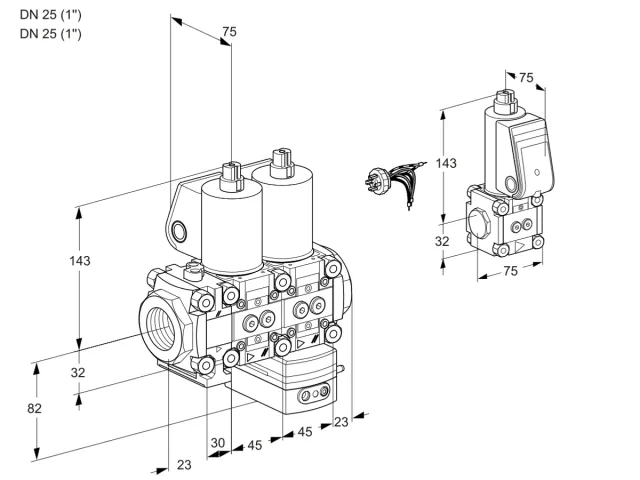Kromschroder VCG 1E25R/25R05FNGEWL/PPBS/PPPP — двойной электромагнитный газовый клапан — 88106409