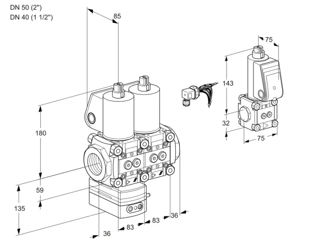 Kromschroder VCD 3E50R/40R05D-100NWL/PPZS/PPPP — двойной электромагнитный газовый клапан — 88107492