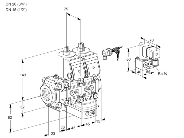 Kromschroder VCG 1E20R/15R05FNGEWR/PPPP/PPZY — двойной электромагнитный газовый клапан — 88101332