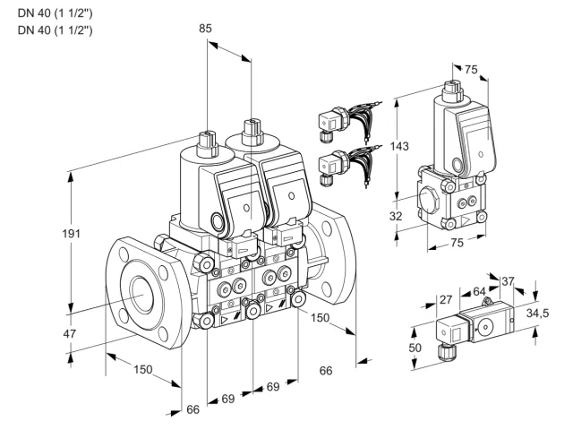 Kromschroder VCS 2E40F/40F05NNWSR8/PP3-/PPZS — двойной электромагнитный газовый клапан — 88103216