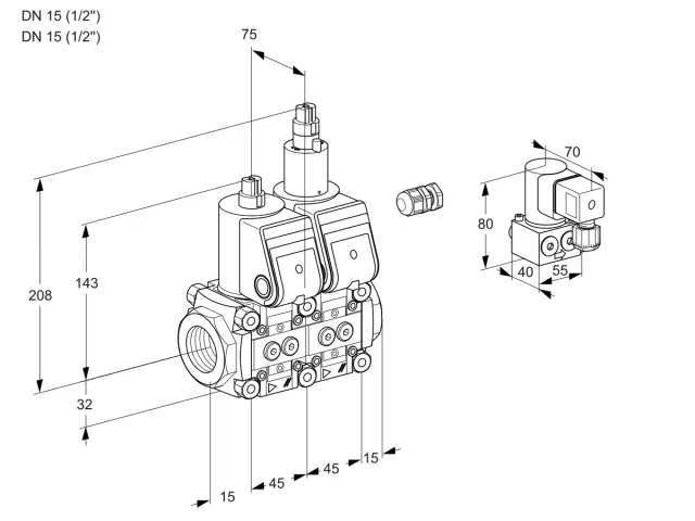 Kromschroder VCS 1E15R/15R05NLWR/PPPP/PPBY — двойной электромагнитный газовый клапан — 88101025