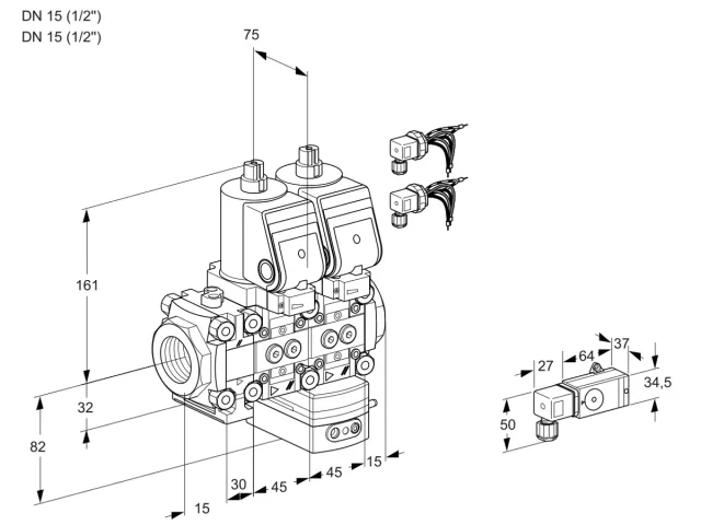 Kromschroder VCD 1E15R/15R05FND-25WGR8/2-PP/PPPP — двойной электромагнитный газовый клапан — 88107162