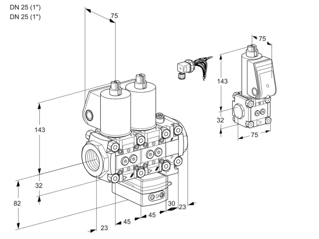Kromschroder VCG 1E25R/25R05NGEVWL/PPZS/PPPP — двойной электромагнитный газовый клапан — 88104600