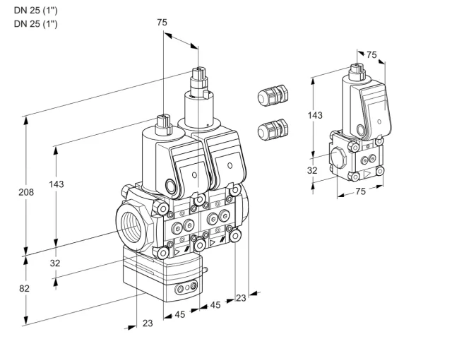 Kromschroder VCD 1E25R/25R05D-100LWR3/PPPP/PPZS — двойной электромагнитный газовый клапан — 88104446