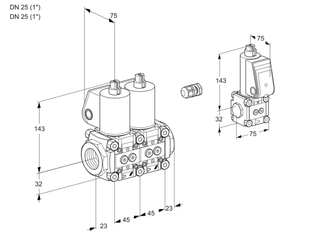 Kromschroder VCS 1E25R/25R05NNWL/PPBS/PPPP — двойной электромагнитный газовый клапан — 88100275