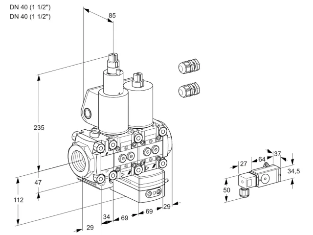 Kromschroder VCD 2E40R/40R05FLD-100WL3/2-PP/PPPP — двойной электромагнитный газовый клапан — 88103725