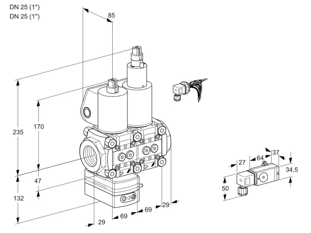 Kromschroder VCV 2E25R/25R05VKLWL/PPPP/2-PP — двойной электромагнитный газовый клапан — 88100499