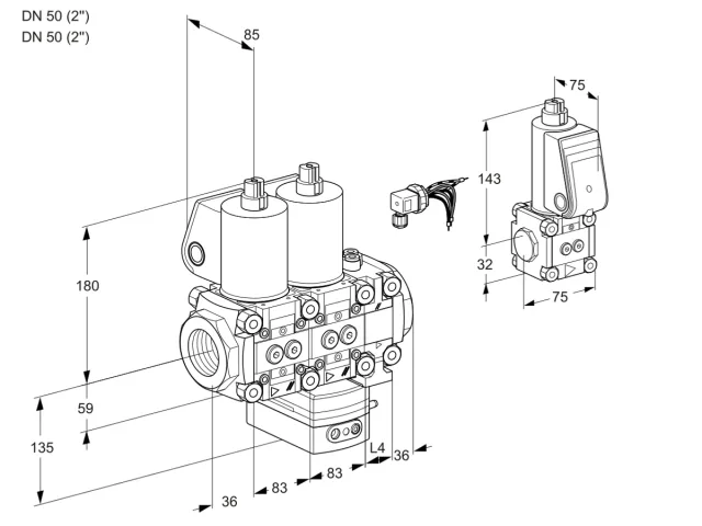 Kromschroder VCG 3E50R/50R05NGEVWL/PPBS/PPPP — двойной электромагнитный газовый клапан — 88107096