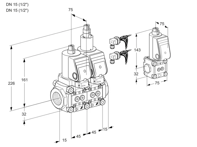 Kromschroder VCS 1E15R/15R05NLWGR8/PPPP/PPBS — двойной электромагнитный газовый клапан — 88105594