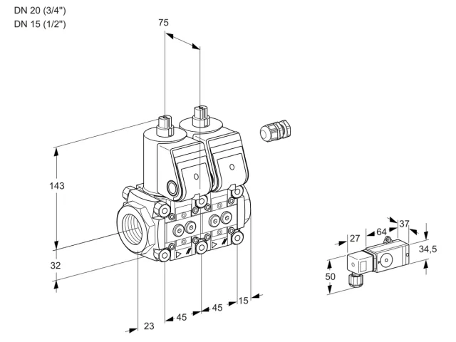 Kromschroder VCS 1E20R/15R05NNWR/2--4/PPPP — двойной электромагнитный газовый клапан — 88103808