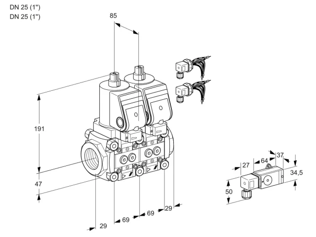 Kromschroder VCS 2E25R/25R05NNWSR8/2-PP/PPPP — двойной электромагнитный газовый клапан — 88104890