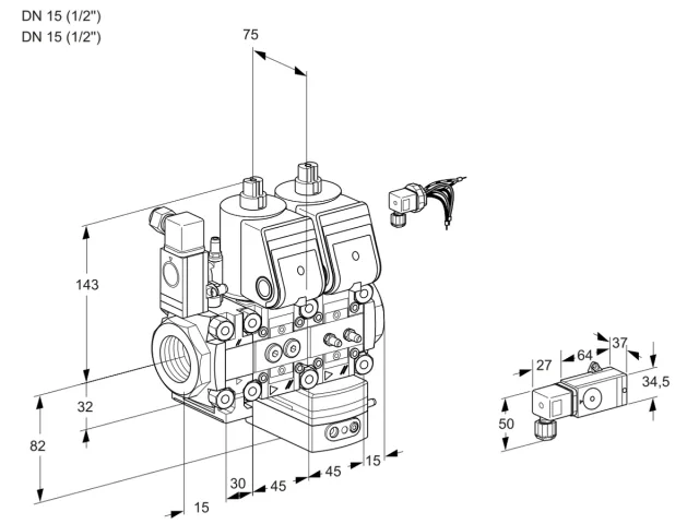 Kromschroder VCD 1E15R/15R05F2ND-25WR/2-MM/PPMM — двойной электромагнитный газовый клапан — 88101052