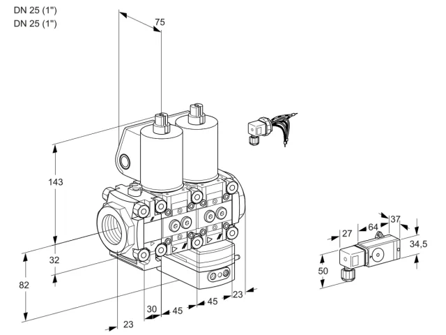Kromschroder VCD 1E25R/25R05FND-25WL/PPPP/2-PP — двойной электромагнитный газовый клапан — 88106935