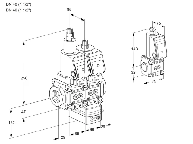 Kromschroder VCH 2T40N/40N05LHAQSR/PPPP/PPBS — двойной электромагнитный газовый клапан — 88100699