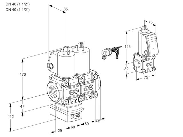 Kromschroder VCD 2E40R/40R05D-100NWL/PPZS/PPPP — двойной электромагнитный газовый клапан — 88101904