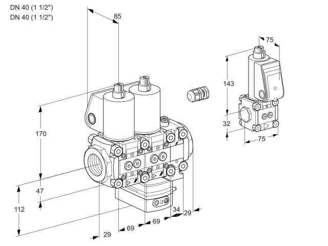 Kromschroder VCG 2E40R/40R05NGEVQL/PPBS/PPPP — двойной электромагнитный газовый клапан — 88104929