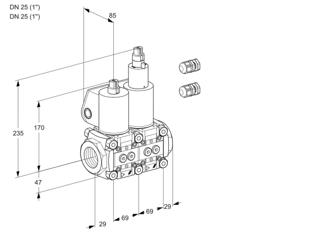 Kromschroder VCS 2E25R/25R05NLWL3/PPPP/PPPP — двойной электромагнитный газовый клапан — 88106716
